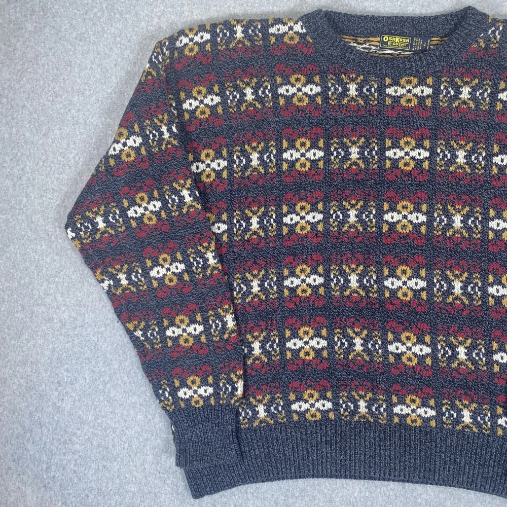 Vintage OshKosh B'gosh Sweater Mens XL Multi Colo Geometric Knit Made in USA